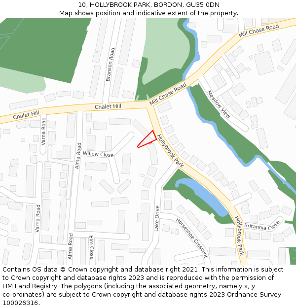 10, HOLLYBROOK PARK, BORDON, GU35 0DN: Location map and indicative extent of plot