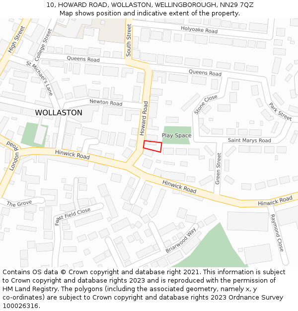 10, HOWARD ROAD, WOLLASTON, WELLINGBOROUGH, NN29 7QZ: Location map and indicative extent of plot