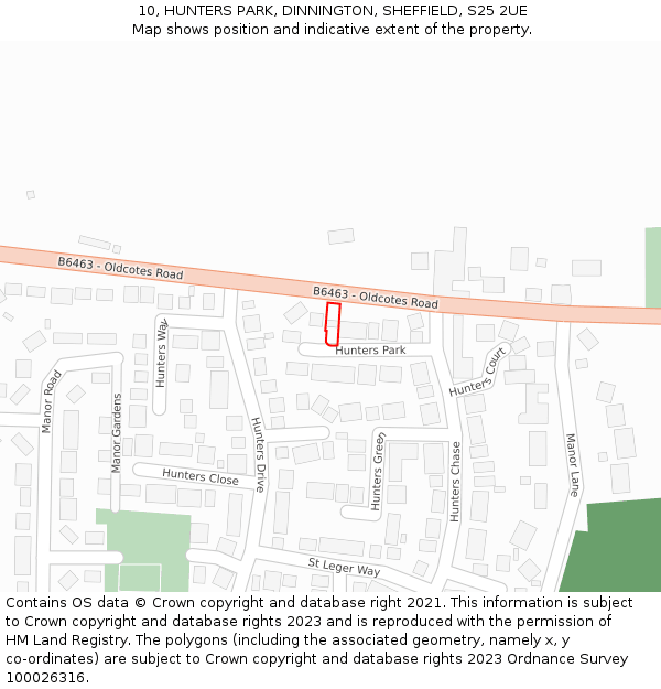 10, HUNTERS PARK, DINNINGTON, SHEFFIELD, S25 2UE: Location map and indicative extent of plot