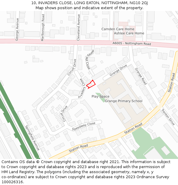 10, INVADERS CLOSE, LONG EATON, NOTTINGHAM, NG10 2GJ: Location map and indicative extent of plot