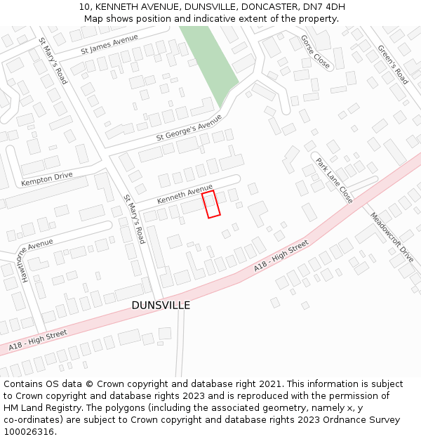 10, KENNETH AVENUE, DUNSVILLE, DONCASTER, DN7 4DH: Location map and indicative extent of plot