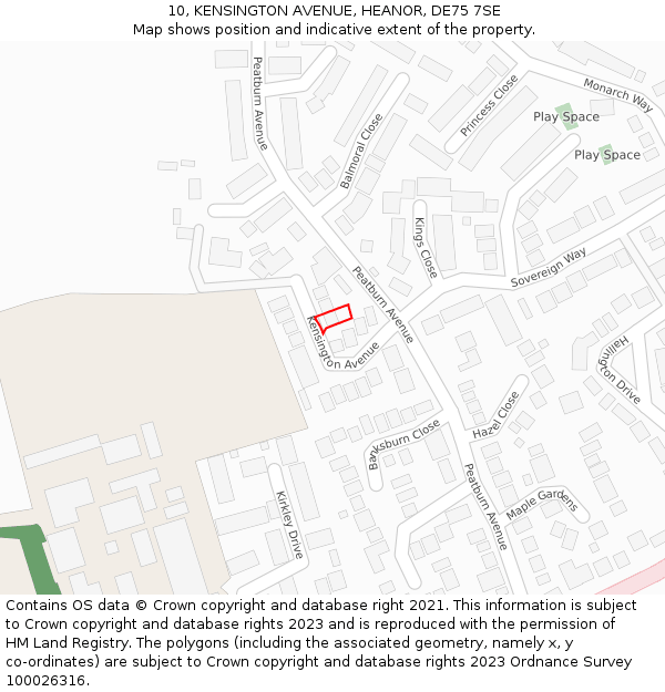 10, KENSINGTON AVENUE, HEANOR, DE75 7SE: Location map and indicative extent of plot