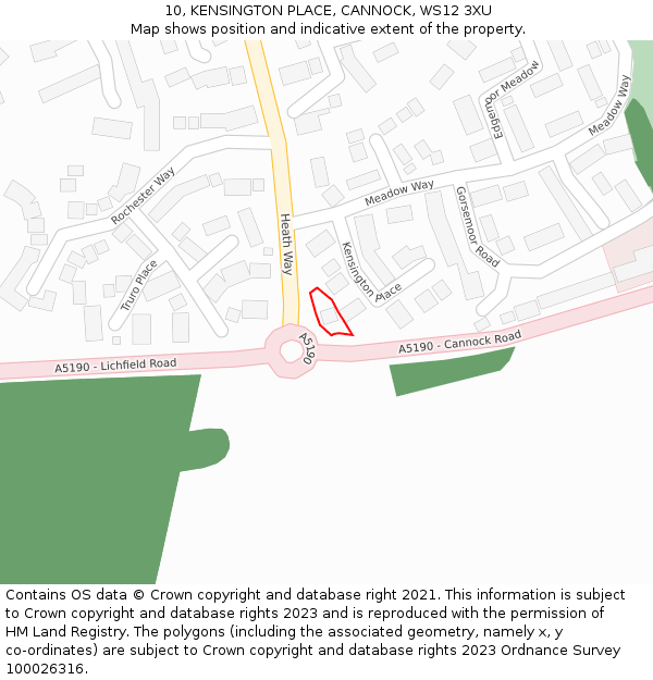 10, KENSINGTON PLACE, CANNOCK, WS12 3XU: Location map and indicative extent of plot