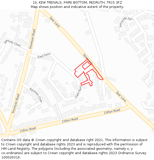 10, KEW TRENALS, PARK BOTTOM, REDRUTH, TR15 3FZ: Location map and indicative extent of plot