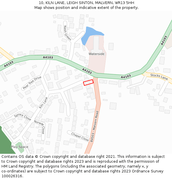 10, KILN LANE, LEIGH SINTON, MALVERN, WR13 5HH: Location map and indicative extent of plot