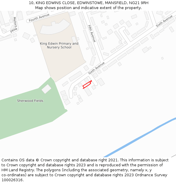 10, KING EDWINS CLOSE, EDWINSTOWE, MANSFIELD, NG21 9RH: Location map and indicative extent of plot