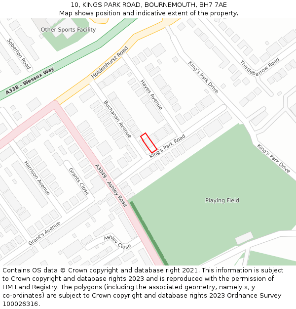 10, KINGS PARK ROAD, BOURNEMOUTH, BH7 7AE: Location map and indicative extent of plot