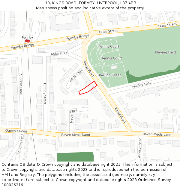 10, KINGS ROAD, FORMBY, LIVERPOOL, L37 4BB: Location map and indicative extent of plot