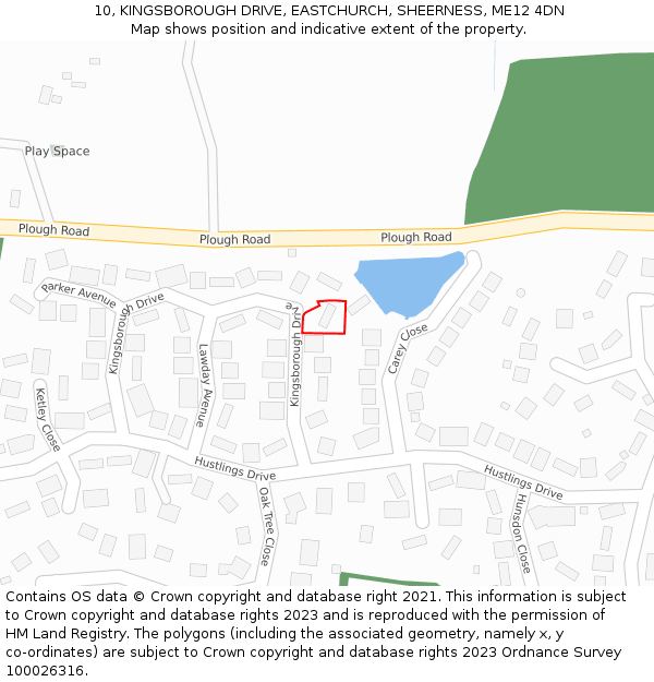 10, KINGSBOROUGH DRIVE, EASTCHURCH, SHEERNESS, ME12 4DN: Location map and indicative extent of plot