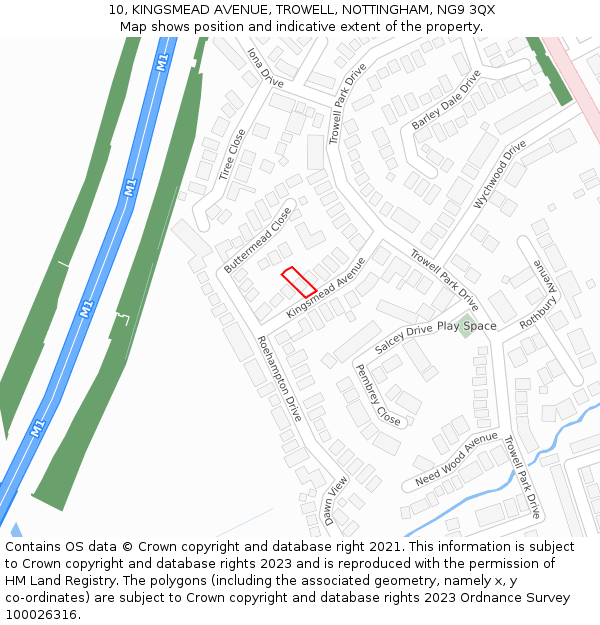 10, KINGSMEAD AVENUE, TROWELL, NOTTINGHAM, NG9 3QX: Location map and indicative extent of plot