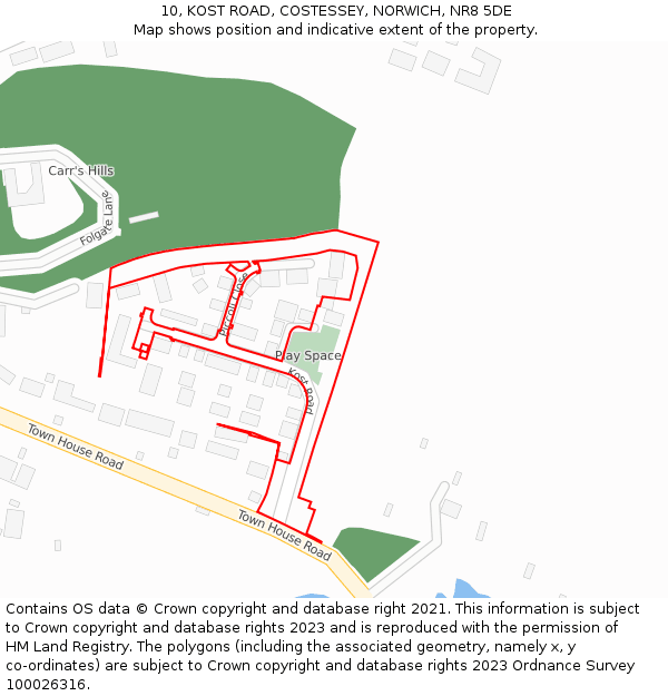 10, KOST ROAD, COSTESSEY, NORWICH, NR8 5DE: Location map and indicative extent of plot