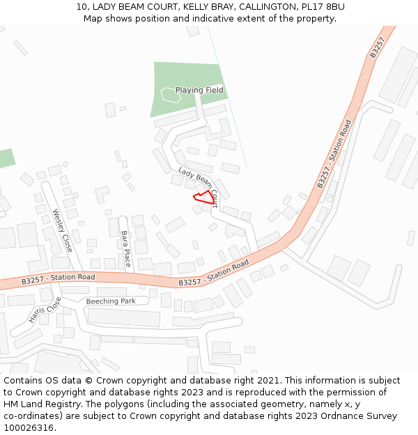 10, LADY BEAM COURT, KELLY BRAY, CALLINGTON, PL17 8BU: Location map and indicative extent of plot