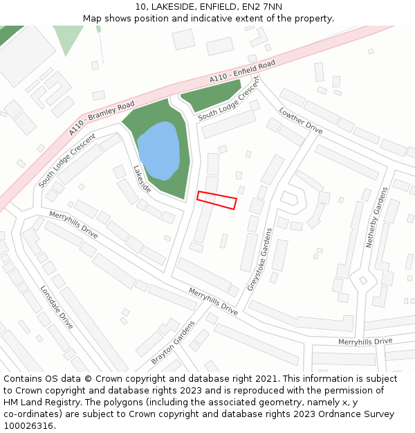 10, LAKESIDE, ENFIELD, EN2 7NN: Location map and indicative extent of plot