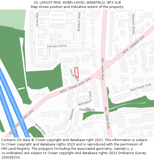 10, LANCET RISE, ROBIN HOOD, WAKEFIELD, WF3 3UE: Location map and indicative extent of plot