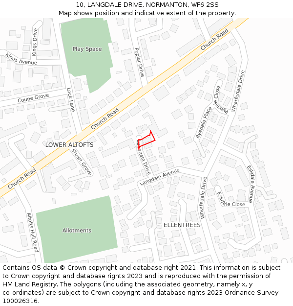 10, LANGDALE DRIVE, NORMANTON, WF6 2SS: Location map and indicative extent of plot