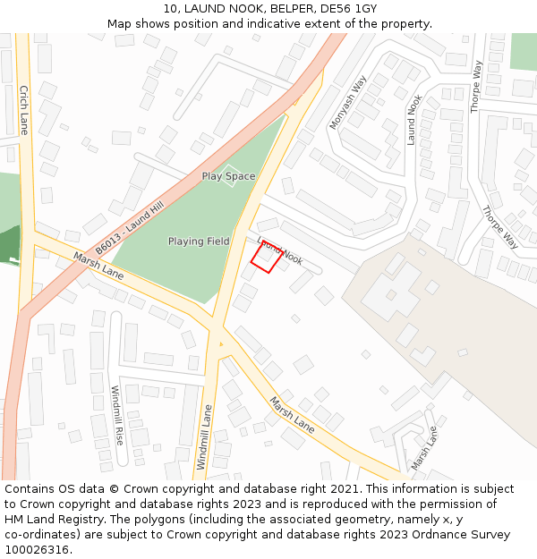 10, LAUND NOOK, BELPER, DE56 1GY: Location map and indicative extent of plot