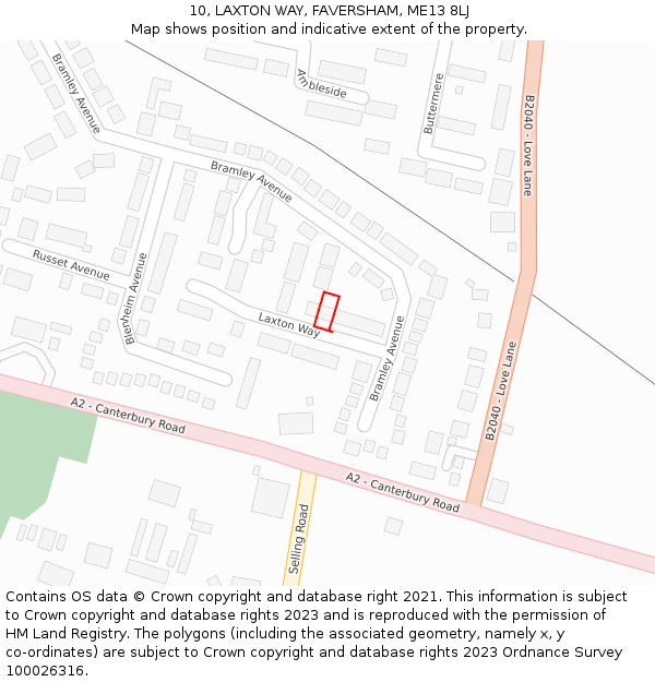 10, LAXTON WAY, FAVERSHAM, ME13 8LJ: Location map and indicative extent of plot