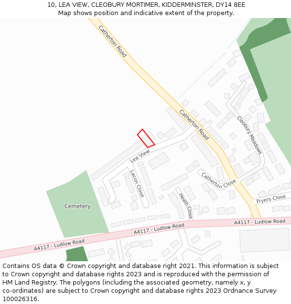 10, LEA VIEW, CLEOBURY MORTIMER, KIDDERMINSTER, DY14 8EE: Location map and indicative extent of plot