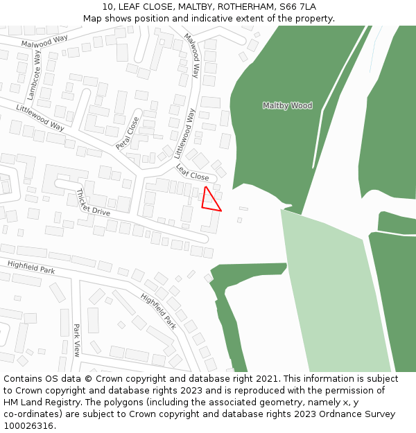 10, LEAF CLOSE, MALTBY, ROTHERHAM, S66 7LA: Location map and indicative extent of plot