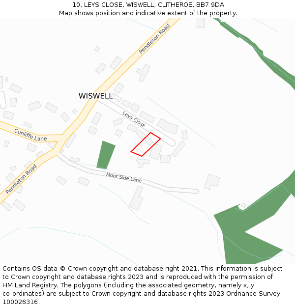 10, LEYS CLOSE, WISWELL, CLITHEROE, BB7 9DA: Location map and indicative extent of plot