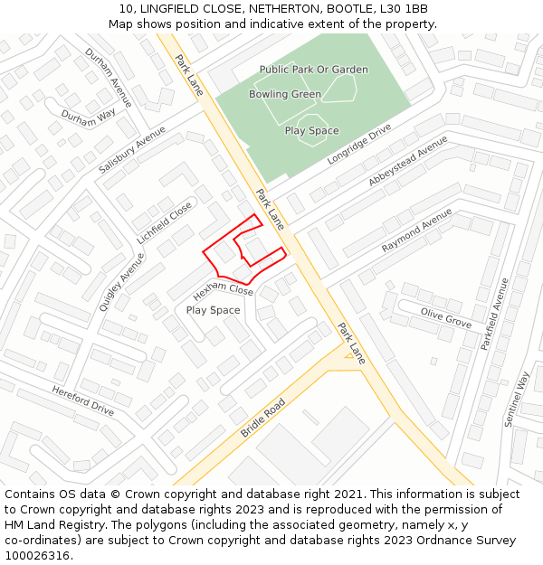 10, LINGFIELD CLOSE, NETHERTON, BOOTLE, L30 1BB: Location map and indicative extent of plot