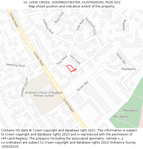 10, LIONS CROSS, GODMANCHESTER, HUNTINGDON, PE29 2DZ: Location map and indicative extent of plot