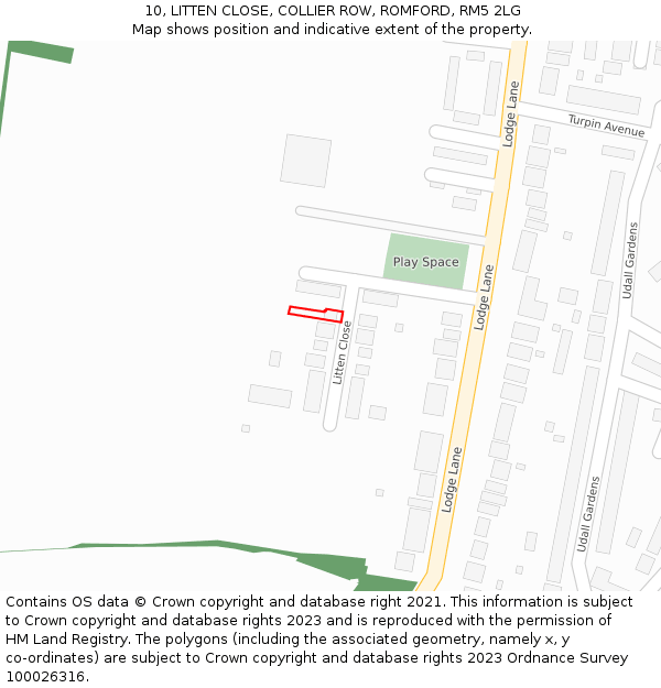 10, LITTEN CLOSE, COLLIER ROW, ROMFORD, RM5 2LG: Location map and indicative extent of plot