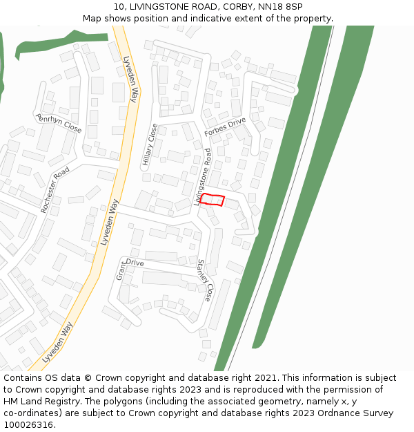 10, LIVINGSTONE ROAD, CORBY, NN18 8SP: Location map and indicative extent of plot