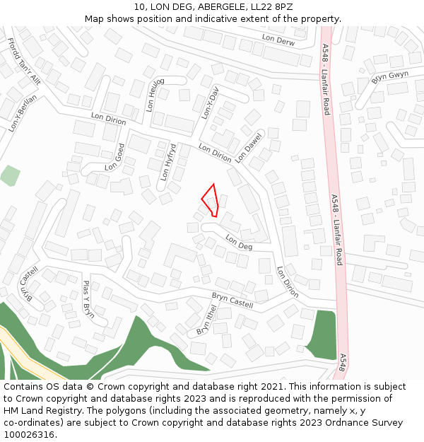 10, LON DEG, ABERGELE, LL22 8PZ: Location map and indicative extent of plot