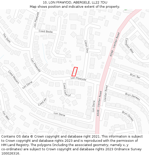 10, LON FFAWYDD, ABERGELE, LL22 7DU: Location map and indicative extent of plot