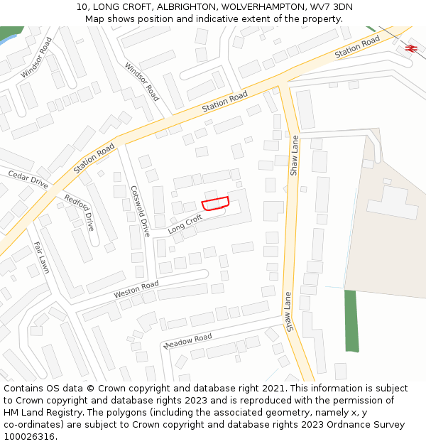 10, LONG CROFT, ALBRIGHTON, WOLVERHAMPTON, WV7 3DN: Location map and indicative extent of plot