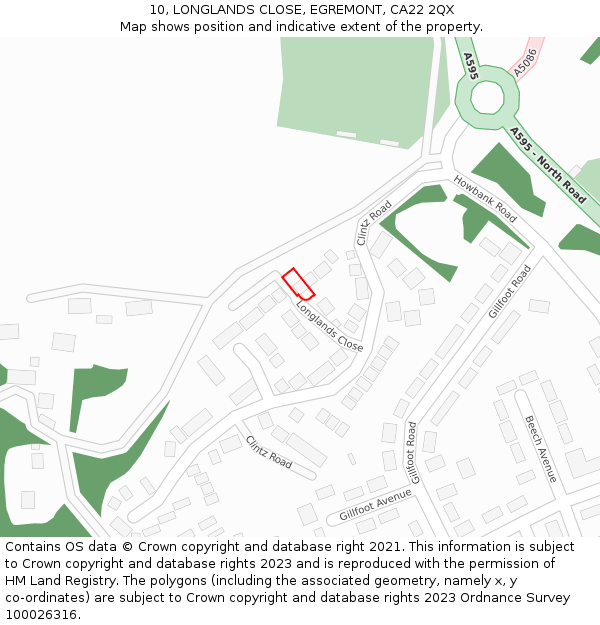 10, LONGLANDS CLOSE, EGREMONT, CA22 2QX: Location map and indicative extent of plot