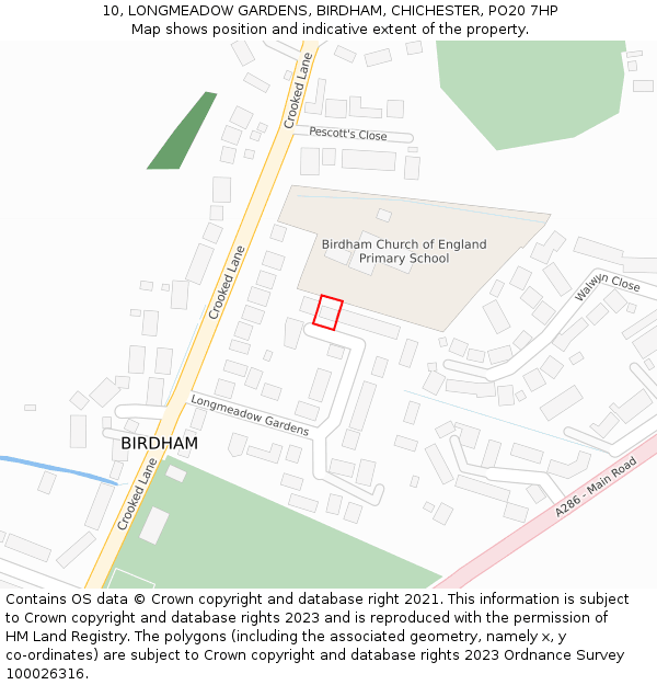 10, LONGMEADOW GARDENS, BIRDHAM, CHICHESTER, PO20 7HP: Location map and indicative extent of plot