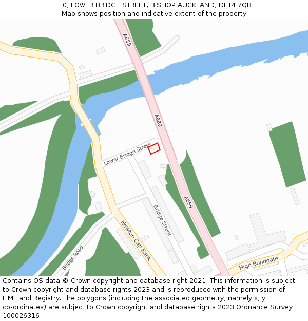 10, LOWER BRIDGE STREET, BISHOP AUCKLAND, DL14 7QB: Location map and indicative extent of plot