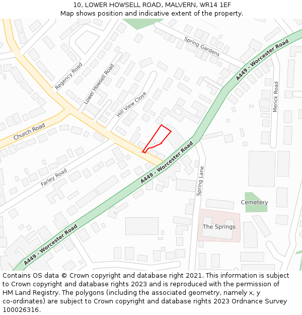 10, LOWER HOWSELL ROAD, MALVERN, WR14 1EF: Location map and indicative extent of plot