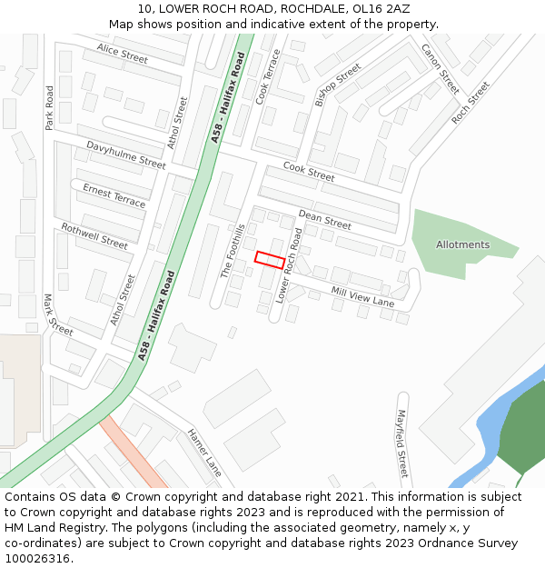 10, LOWER ROCH ROAD, ROCHDALE, OL16 2AZ: Location map and indicative extent of plot