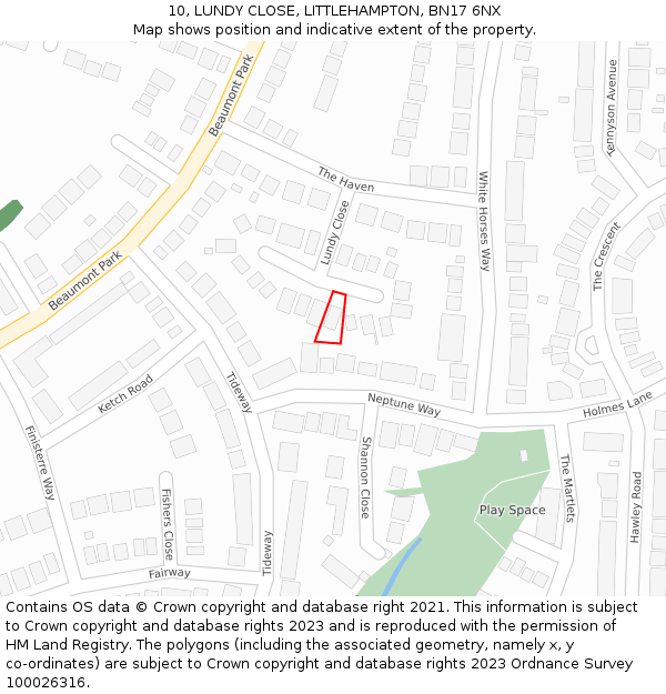 10, LUNDY CLOSE, LITTLEHAMPTON, BN17 6NX: Location map and indicative extent of plot