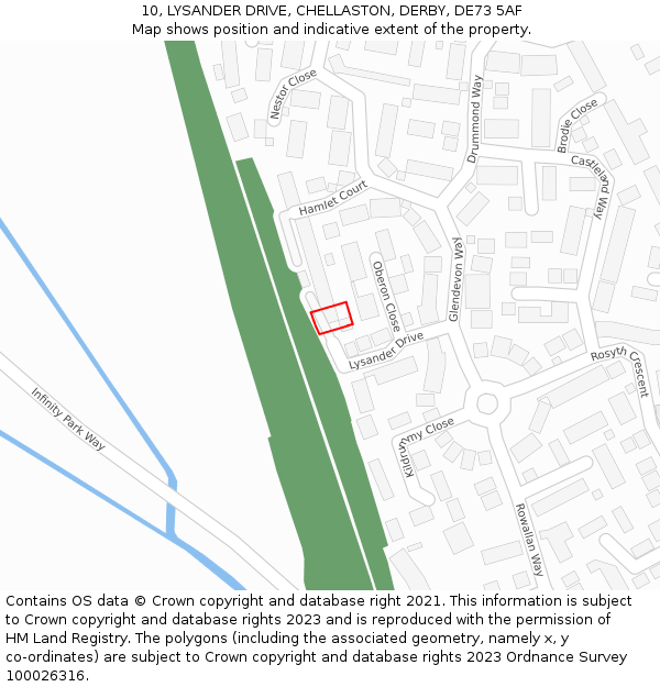 10, LYSANDER DRIVE, CHELLASTON, DERBY, DE73 5AF: Location map and indicative extent of plot