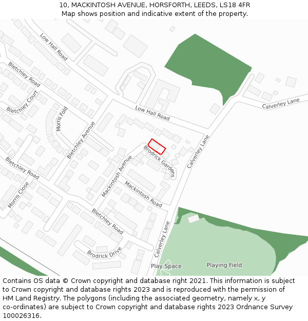 10, MACKINTOSH AVENUE, HORSFORTH, LEEDS, LS18 4FR: Location map and indicative extent of plot