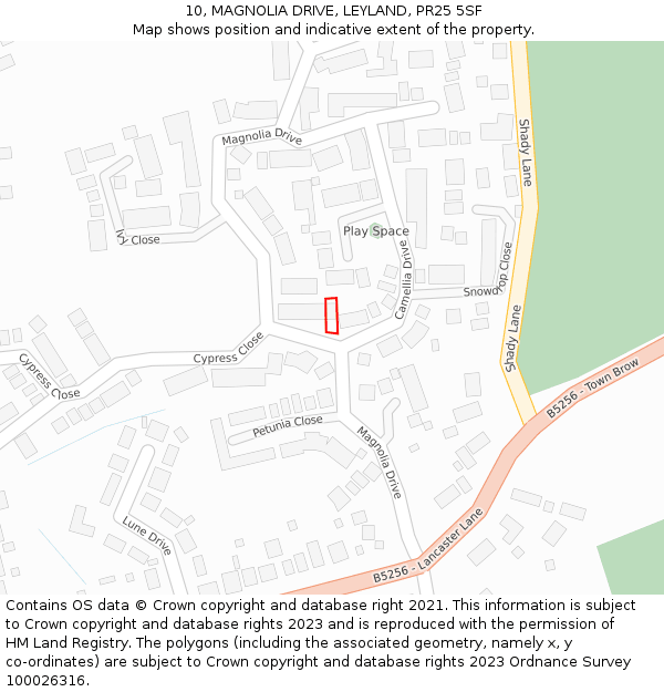 10, MAGNOLIA DRIVE, LEYLAND, PR25 5SF: Location map and indicative extent of plot