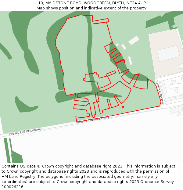 10, MAIDSTONE ROAD, WOODGREEN, BLYTH, NE24 4UP: Location map and indicative extent of plot