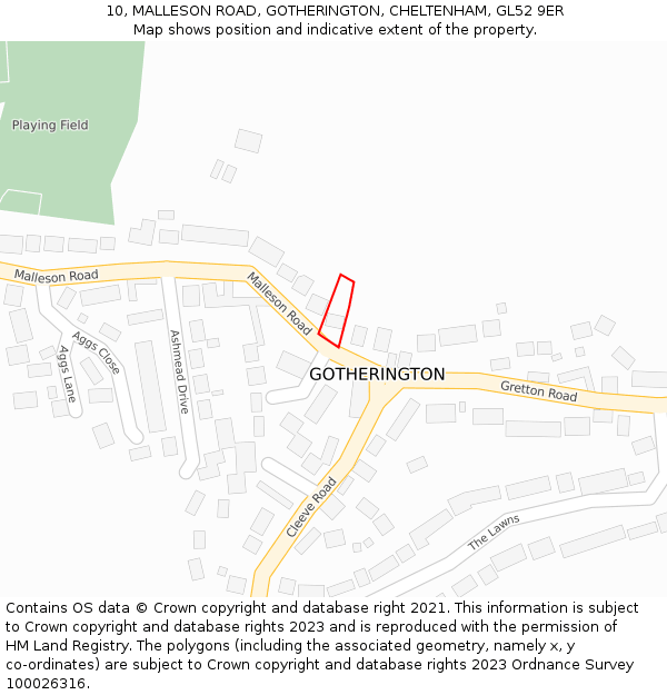 10, MALLESON ROAD, GOTHERINGTON, CHELTENHAM, GL52 9ER: Location map and indicative extent of plot