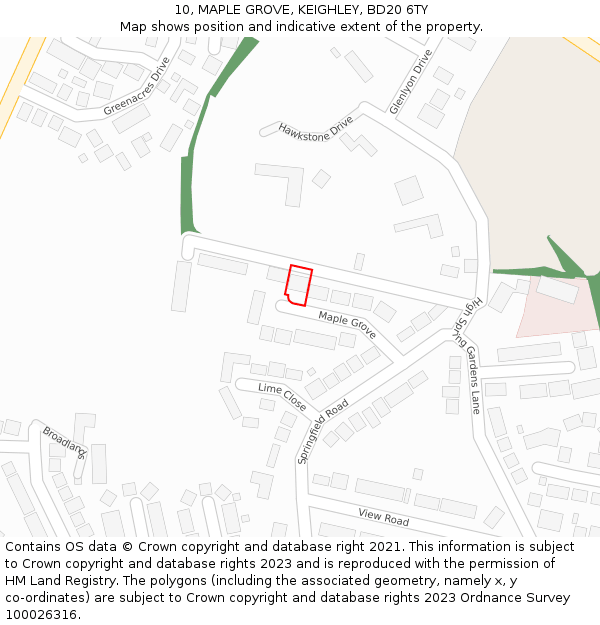 10, MAPLE GROVE, KEIGHLEY, BD20 6TY: Location map and indicative extent of plot