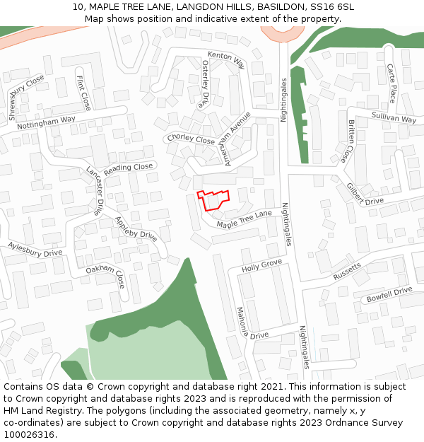 10, MAPLE TREE LANE, LANGDON HILLS, BASILDON, SS16 6SL: Location map and indicative extent of plot