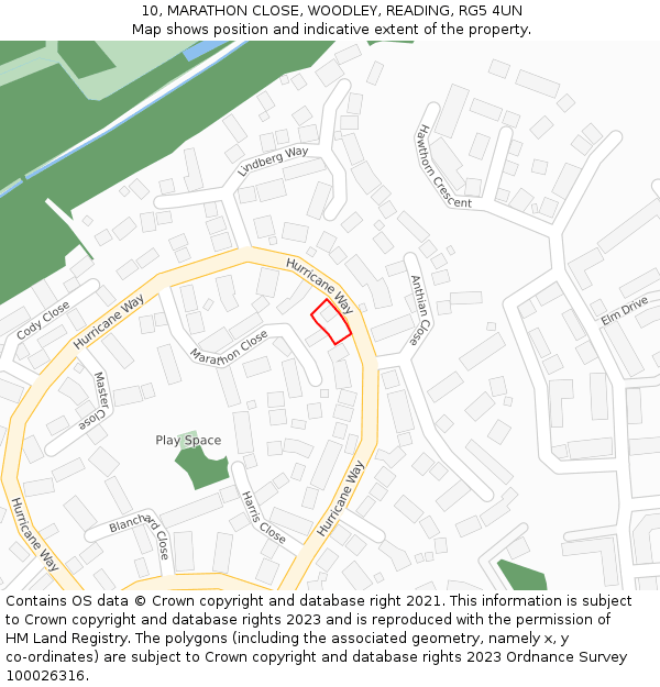 10, MARATHON CLOSE, WOODLEY, READING, RG5 4UN: Location map and indicative extent of plot