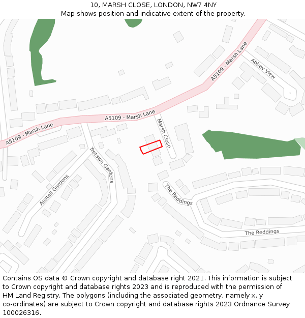 10, MARSH CLOSE, LONDON, NW7 4NY: Location map and indicative extent of plot