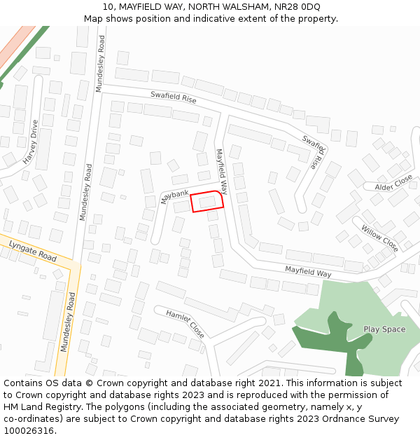 10, MAYFIELD WAY, NORTH WALSHAM, NR28 0DQ: Location map and indicative extent of plot