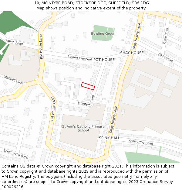 10, MCINTYRE ROAD, STOCKSBRIDGE, SHEFFIELD, S36 1DG: Location map and indicative extent of plot