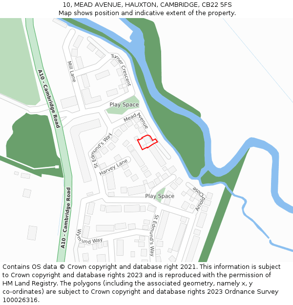 10, MEAD AVENUE, HAUXTON, CAMBRIDGE, CB22 5FS: Location map and indicative extent of plot