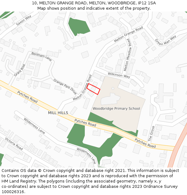 10, MELTON GRANGE ROAD, MELTON, WOODBRIDGE, IP12 1SA: Location map and indicative extent of plot